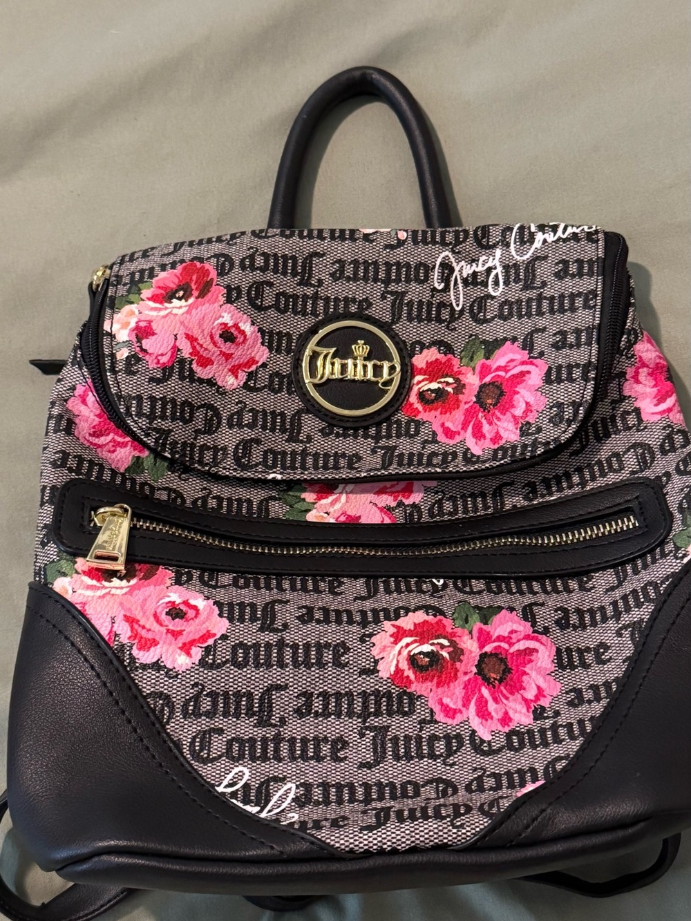 Juicy Couture Black & Pink Floral Logo Backpack